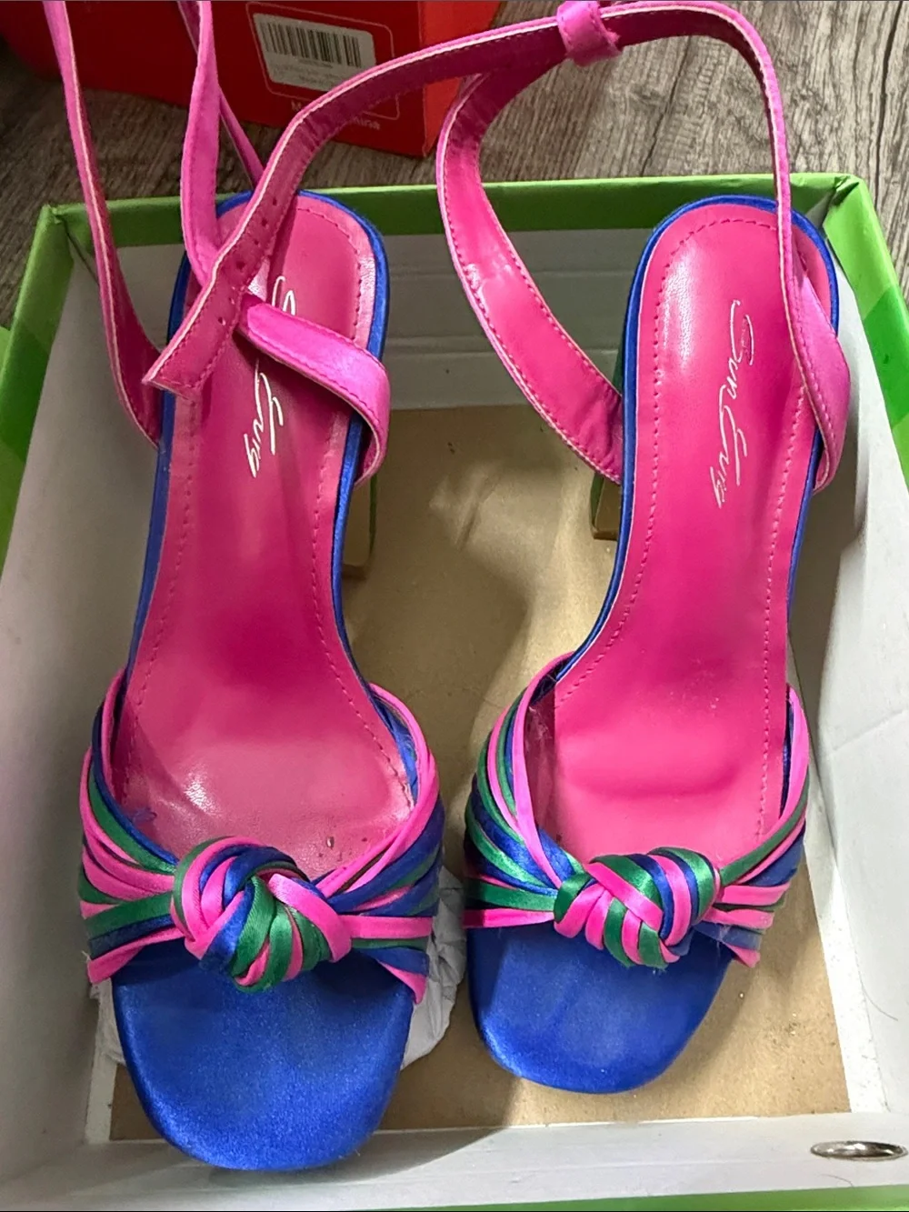 Amazon Green and Pink Strappy Platform Heels